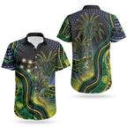 Australian South Sea Islanders National Recognition Day Couples Matching Off The Shoulder Long Sleeve Dress and Hawaiian Shirt Southern Cross Aboriginal Dot Art Sugarcane