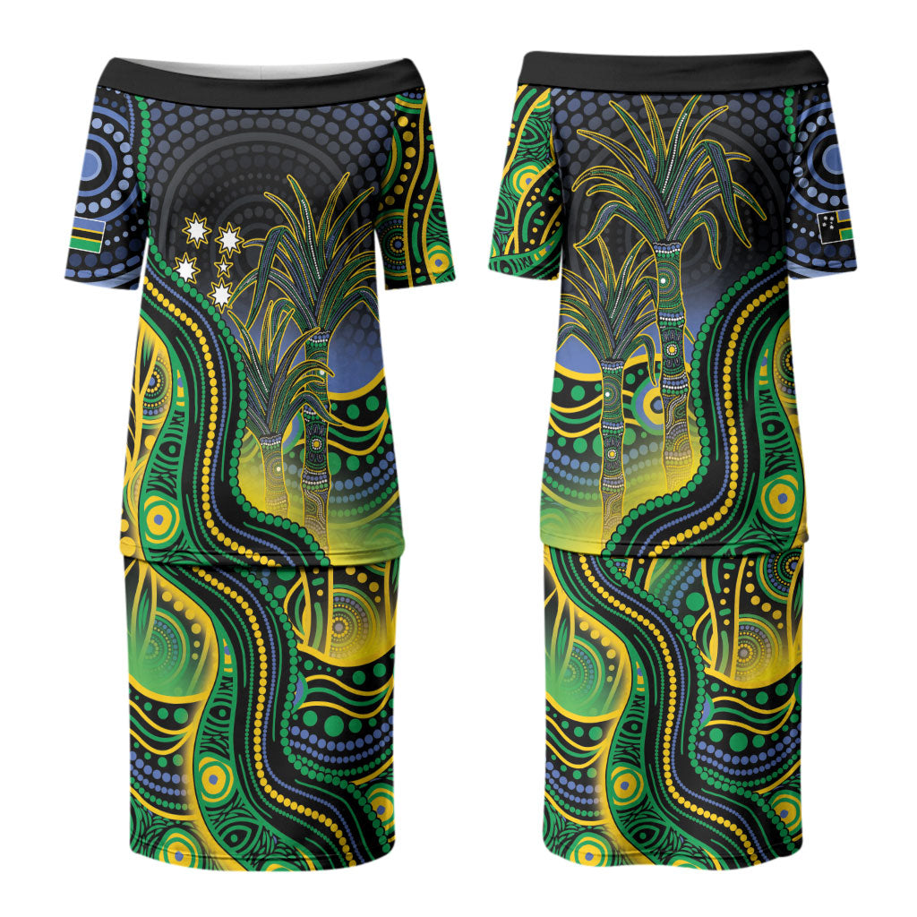 Australian South Sea Islander National Recognition Day Couples Matching Puletasi and Hawaiian Shirt Southern Cross Aboriginal Dot Art Sugarcane