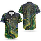 Australian South Sea Islanders National Recognition Day Couples Matching Short Sleeve Bodycon Dress and Hawaiian Shirt Southern Cross Aboriginal Dot Art Sugarcane