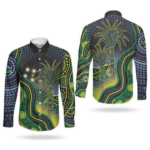 Australian South Sea Islanders National Recognition Day Couples Matching Short Sleeve Bodycon Dress and Long Sleeve Button Shirt Southern Cross Aboriginal Dot Art Sugarcane