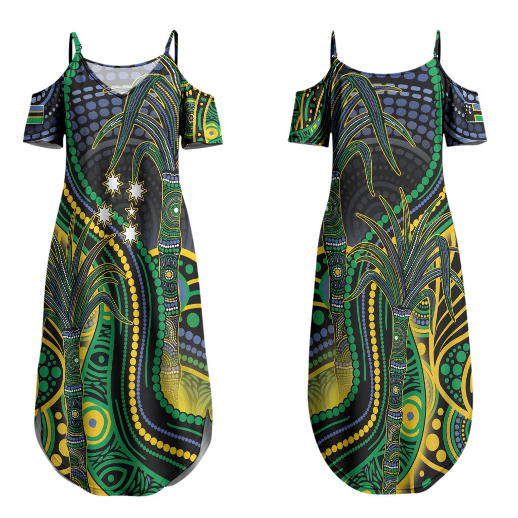 Australian South Sea Islander National Recognition Day Couples Matching Summer Maxi Dress and Hawaiian Shirt Southern Cross Aboriginal Dot Art Sugarcane
