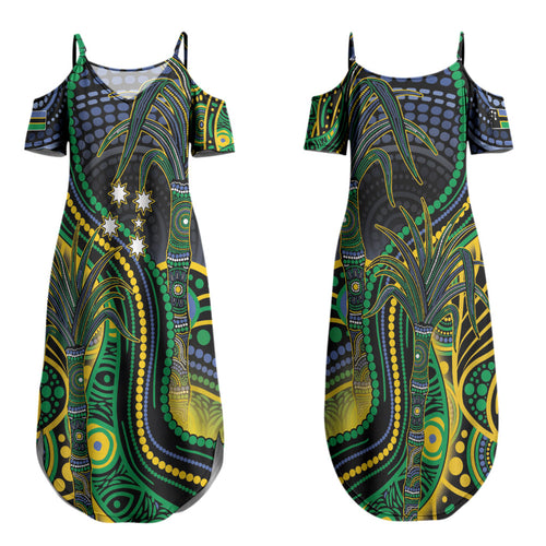 Australian South Sea Islander National Recognition Day Couples Matching Summer Maxi Dress and Hawaiian Shirt Southern Cross Aboriginal Dot Art Sugarcane
