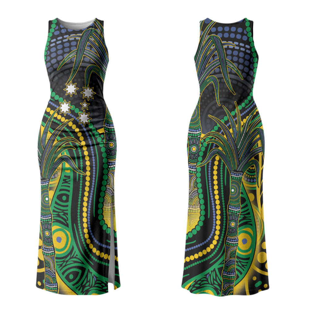 Australian South Sea Islanders National Recognition Day Couples Matching Tank Maxi Dress and Hawaiian Shirt Southern Cross Aboriginal Dot Art Sugarcane