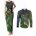 Australian South Sea Islanders National Recognition Day Couples Matching Tank Maxi Dress and Long Sleeve Button Shirt Southern Cross Aboriginal Dot Art Sugarcane