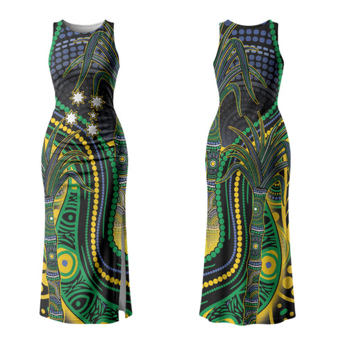 Australian South Sea Islanders National Recognition Day Couples Matching Tank Maxi Dress and Long Sleeve Button Shirt Southern Cross Aboriginal Dot Art Sugarcane