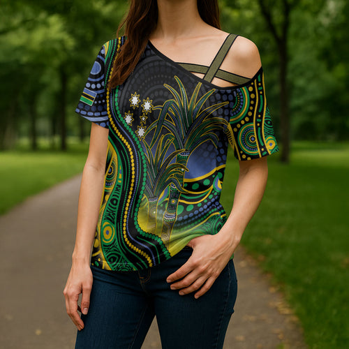 Australian South Sea Islanders National Recognition Day Cross Shoulder Shirt Southern Cross Aboriginal Dot Art Sugarcane