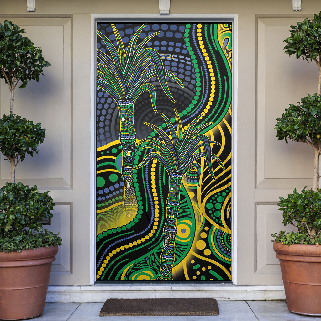 Australian South Sea Islander National Recognition Day Door Cover Southern Cross Aboriginal Dot Art Sugarcane