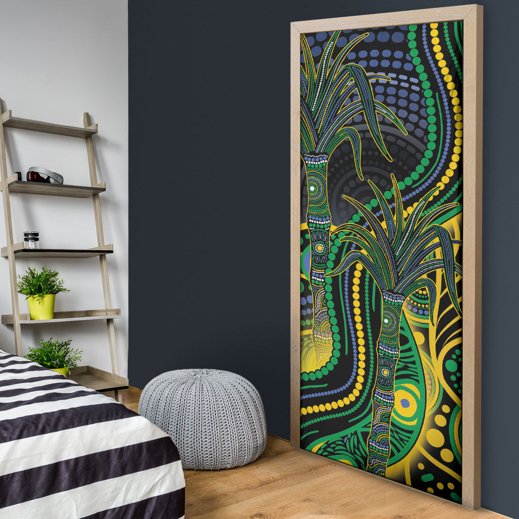 Australian South Sea Islander National Recognition Day Door Cover Southern Cross Aboriginal Dot Art Sugarcane