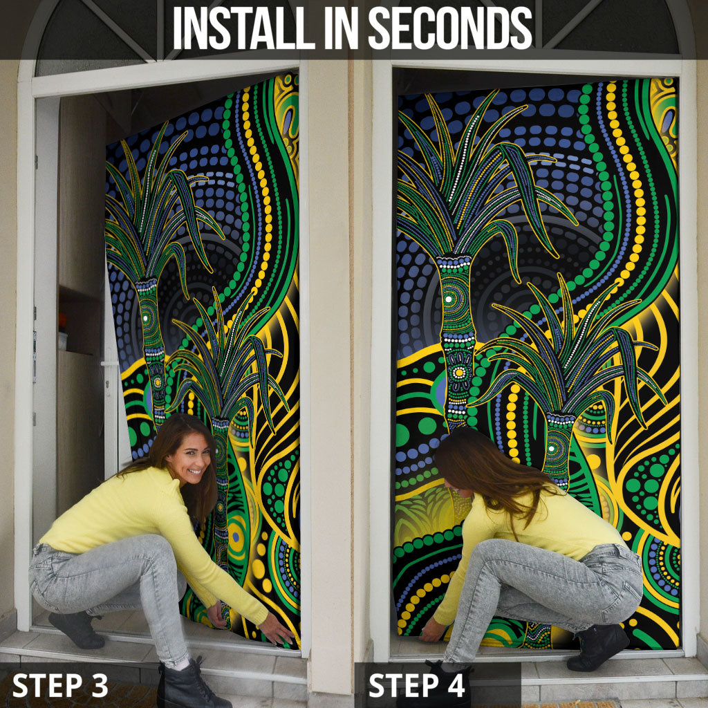 Australian South Sea Islander National Recognition Day Door Cover Southern Cross Aboriginal Dot Art Sugarcane