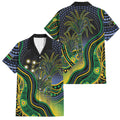 Australian South Sea Islander National Recognition Day Family Matching Long Sleeve Bodycon Dress and Hawaiian Shirt Southern Cross Aboriginal Dot Art Sugarcane