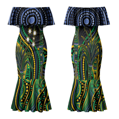 Australian South Sea Islander National Recognition Day Family Matching Mermaid Dress and Hawaiian Shirt Southern Cross Aboriginal Dot Art Sugarcane