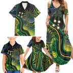 Australian South Sea Islander National Recognition Day Family Matching Summer Maxi Dress and Hawaiian Shirt Southern Cross Aboriginal Dot Art Sugarcane