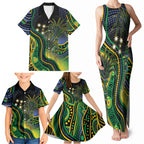 Australian South Sea Islanders National Recognition Day Family Matching Tank Maxi Dress and Hawaiian Shirt Southern Cross Aboriginal Dot Art Sugarcane