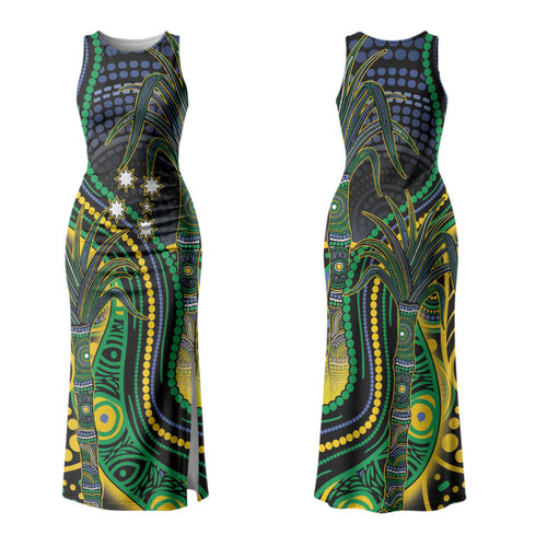 Australian South Sea Islander National Recognition Day Family Matching Tank Maxi Dress and Hawaiian Shirt Southern Cross Aboriginal Dot Art Sugarcane