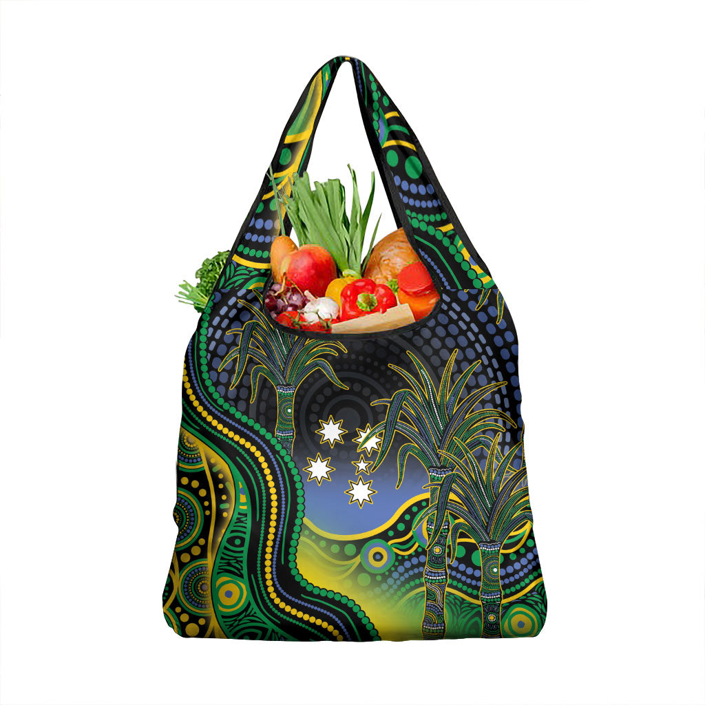 Australian South Sea Islander National Recognition Day Grocery Bag Southern Cross Aboriginal Dot Art Sugarcane