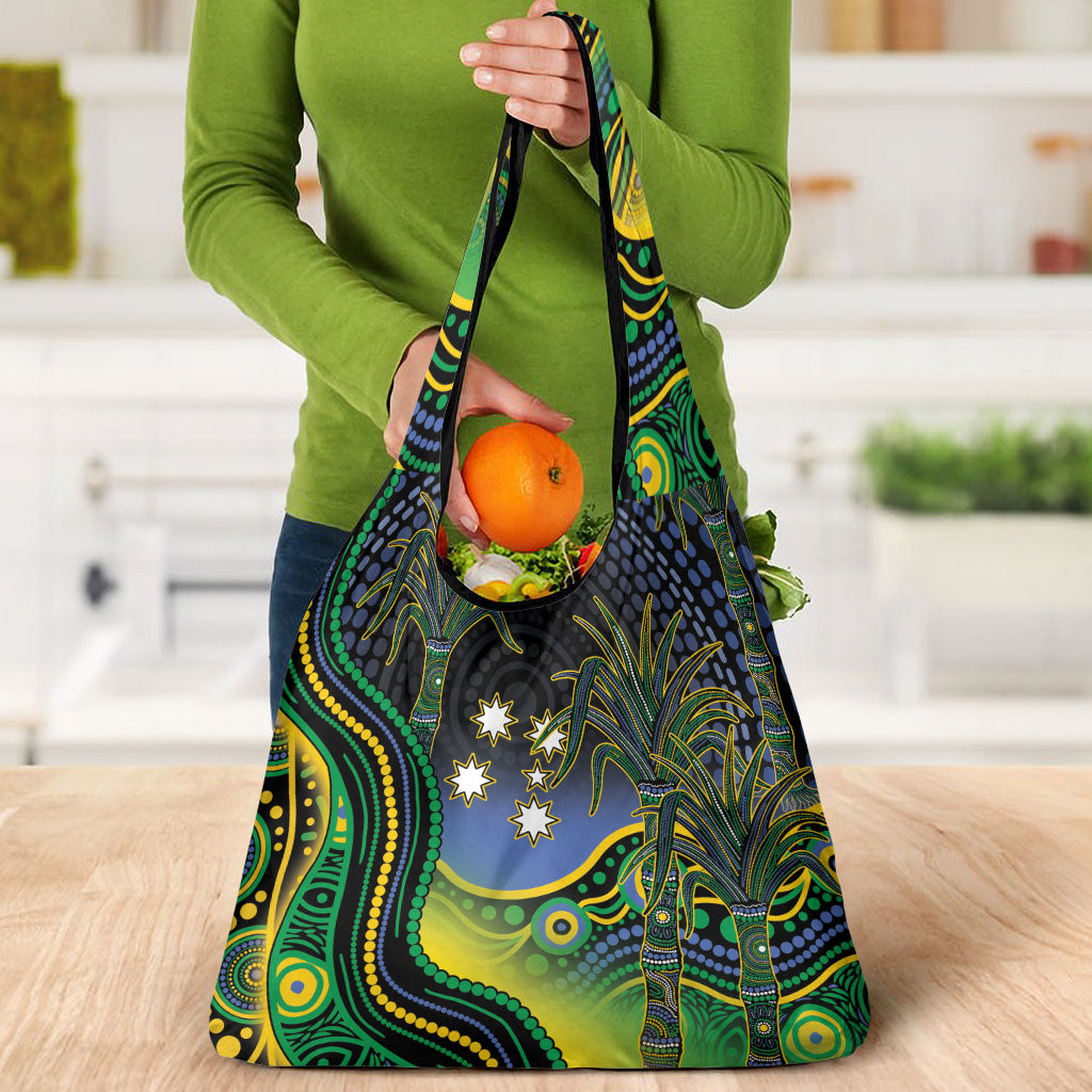 Australian South Sea Islander National Recognition Day Grocery Bag Southern Cross Aboriginal Dot Art Sugarcane