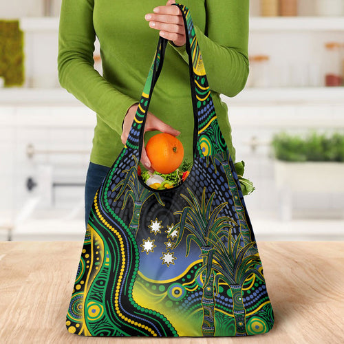 Australian South Sea Islanders National Recognition Day Grocery Bag Southern Cross Aboriginal Dot Art Sugarcane