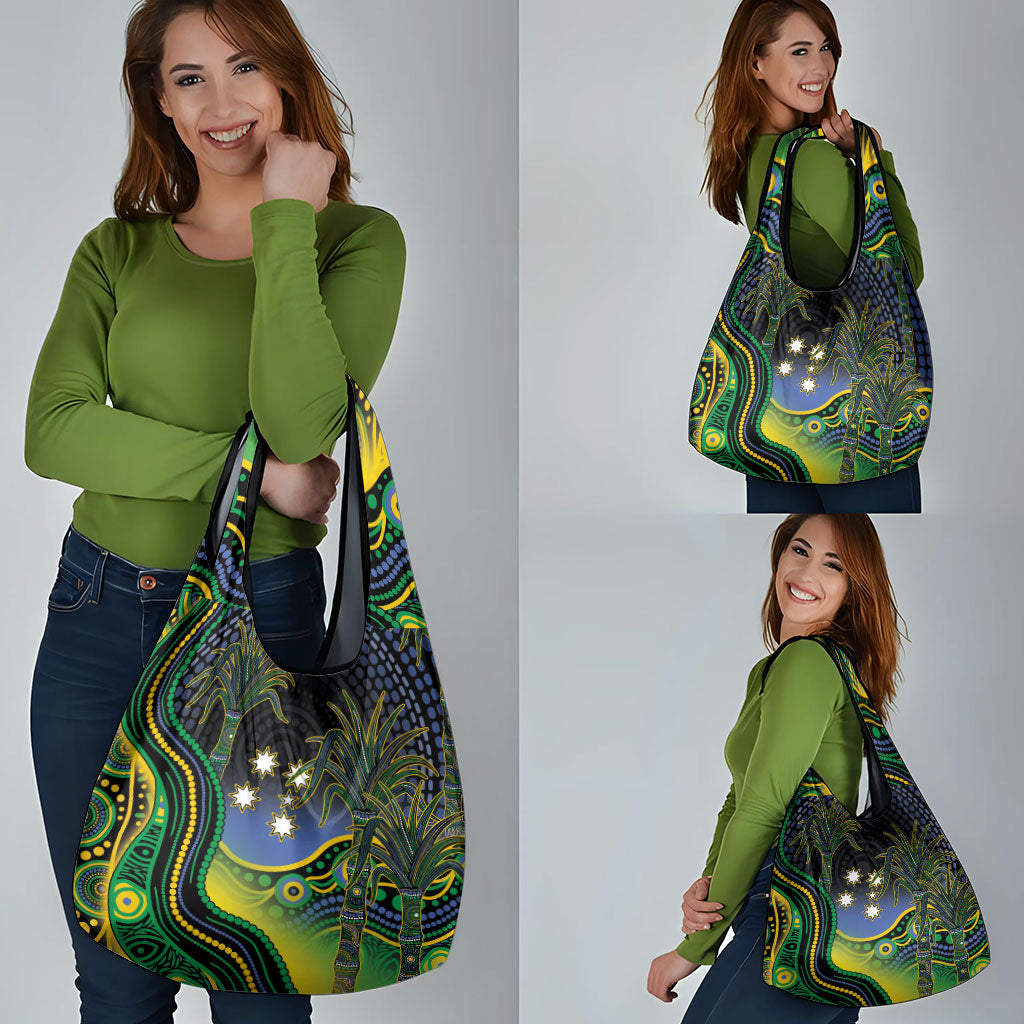 Australian South Sea Islander National Recognition Day Grocery Bag Southern Cross Aboriginal Dot Art Sugarcane
