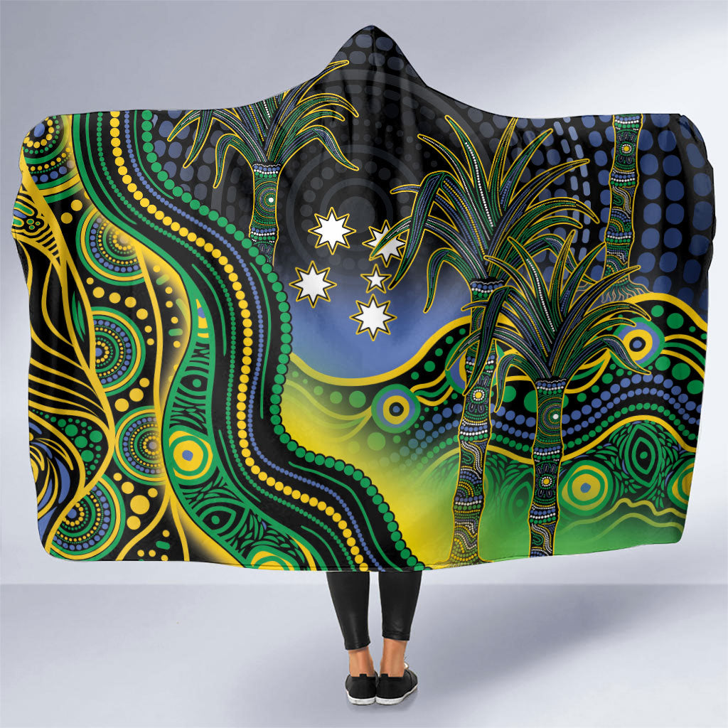 Australian South Sea Islander National Recognition Day Hooded Blanket Southern Cross Aboriginal Dot Art Sugarcane
