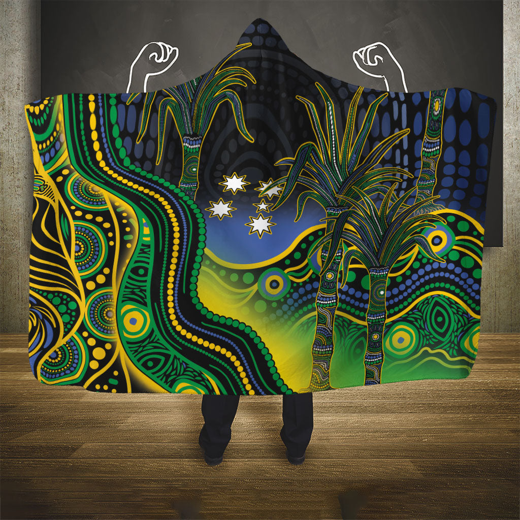 Australian South Sea Islander National Recognition Day Hooded Blanket Southern Cross Aboriginal Dot Art Sugarcane