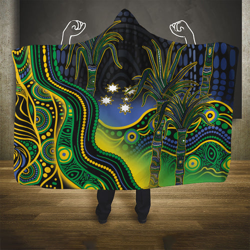 Australian South Sea Islanders National Recognition Day Hooded Blanket Southern Cross Aboriginal Dot Art Sugarcane