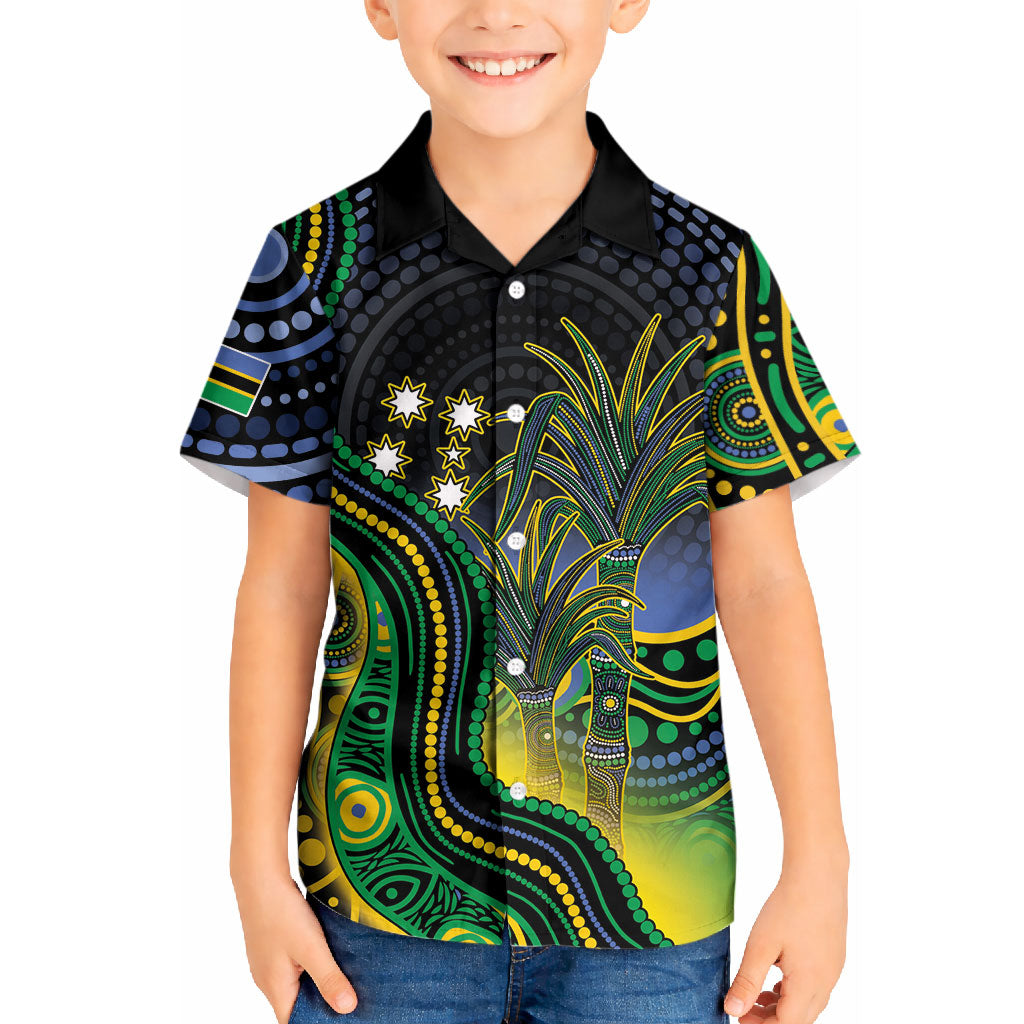 Australian South Sea Islanders National Recognition Day Kid Hawaiian Shirt Southern Cross Aboriginal Dot Art Sugarcane