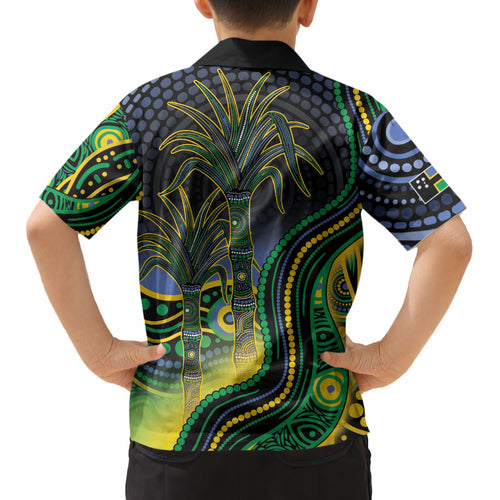 Australian South Sea Islander National Recognition Day Kid Hawaiian Shirt Southern Cross Aboriginal Dot Art Sugarcane