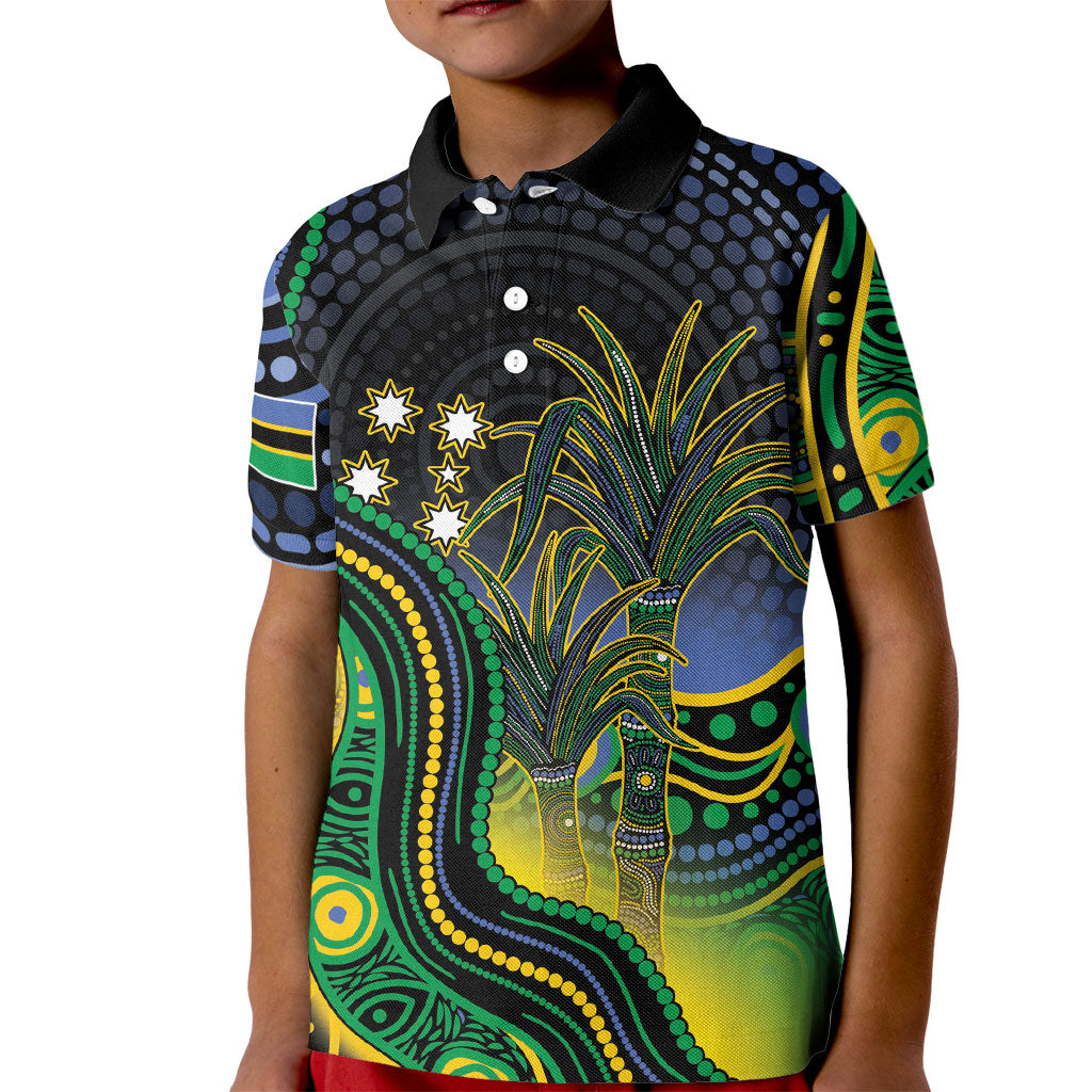 Australian South Sea Islander National Recognition Day Kid Polo Shirt Southern Cross Aboriginal Dot Art Sugarcane