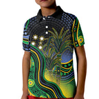 Australian South Sea Islander National Recognition Day Kid Polo Shirt Southern Cross Aboriginal Dot Art Sugarcane