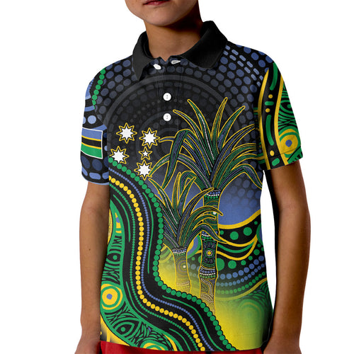 Australian South Sea Islanders National Recognition Day Kid Polo Shirt Southern Cross Aboriginal Dot Art Sugarcane
