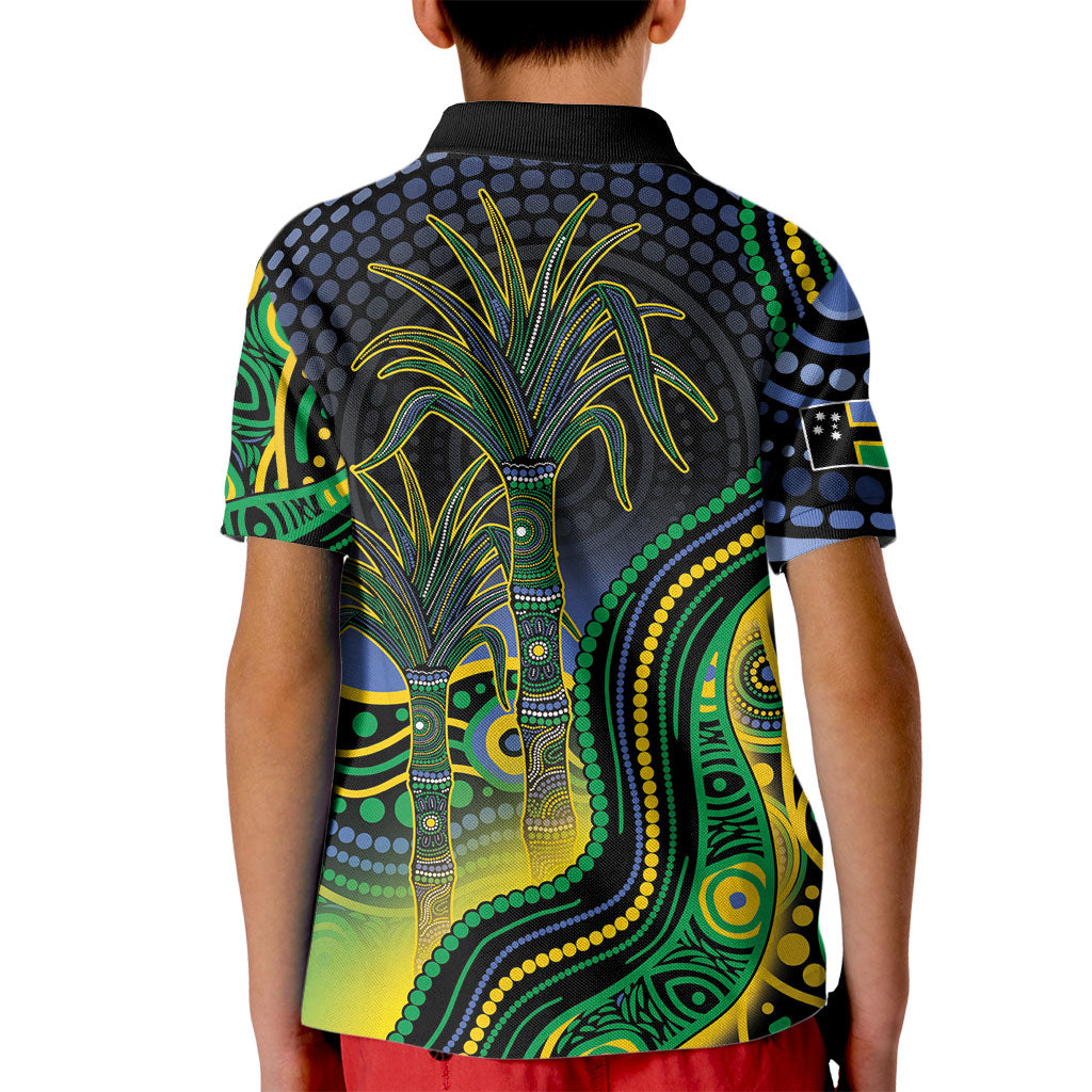 Australian South Sea Islander National Recognition Day Kid Polo Shirt Southern Cross Aboriginal Dot Art Sugarcane