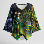 Australian South Sea Islander National Recognition Day Kimono Sleeve Blouse Southern Cross Aboriginal Dot Art Sugarcane