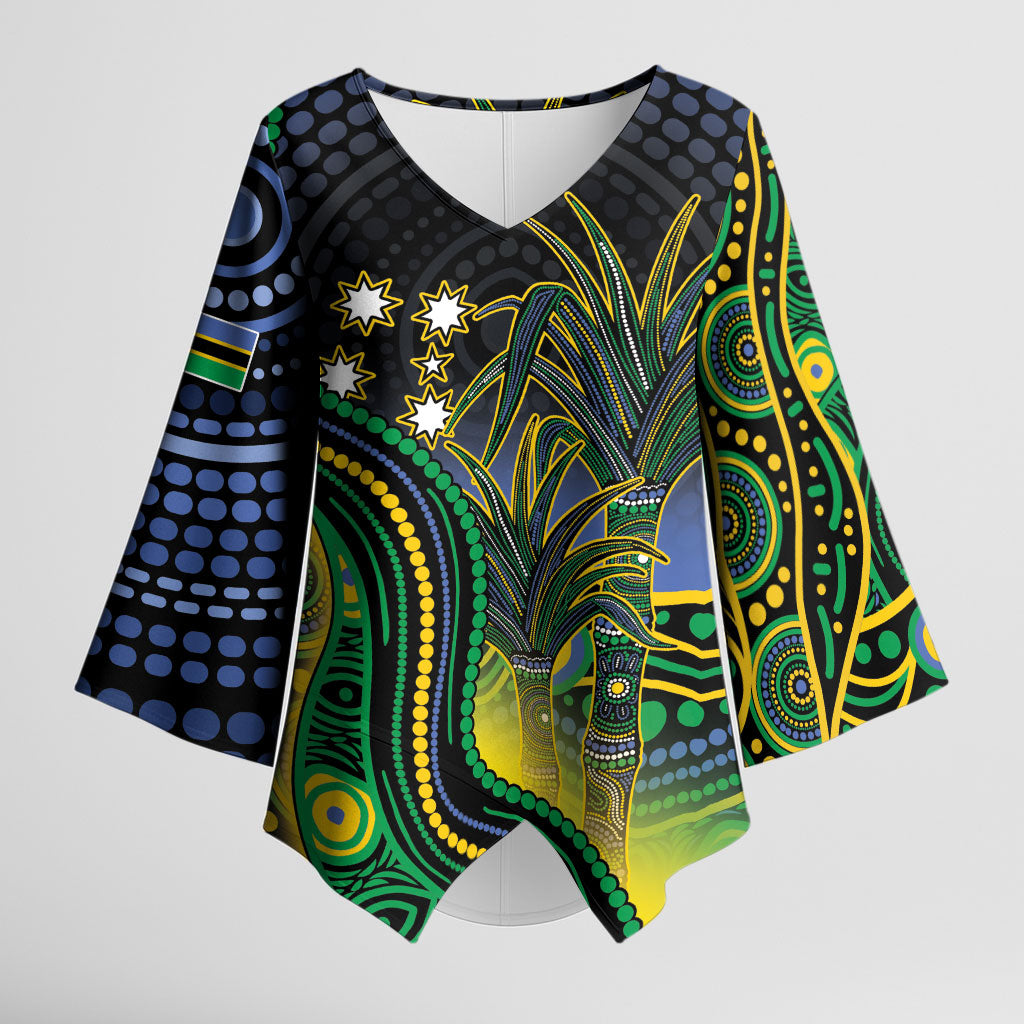 Australian South Sea Islander National Recognition Day Kimono Sleeve Blouse Southern Cross Aboriginal Dot Art Sugarcane
