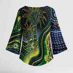 Australian South Sea Islander National Recognition Day Kimono Sleeve Blouse Southern Cross Aboriginal Dot Art Sugarcane