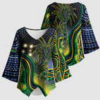Australian South Sea Islander National Recognition Day Kimono Sleeve Blouse Southern Cross Aboriginal Dot Art Sugarcane