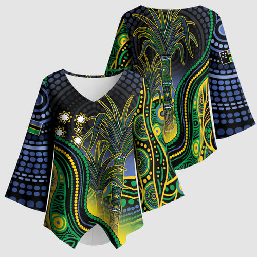 Australian South Sea Islanders National Recognition Day Kimono Sleeve Blouse Southern Cross Aboriginal Dot Art Sugarcane