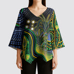 Australian South Sea Islander National Recognition Day Kimono Sleeve Blouse Southern Cross Aboriginal Dot Art Sugarcane
