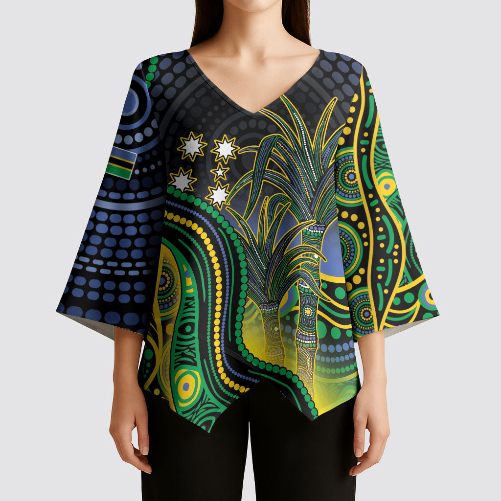 Australian South Sea Islander National Recognition Day Kimono Sleeve Blouse Southern Cross Aboriginal Dot Art Sugarcane