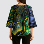 Australian South Sea Islander National Recognition Day Kimono Sleeve Blouse Southern Cross Aboriginal Dot Art Sugarcane