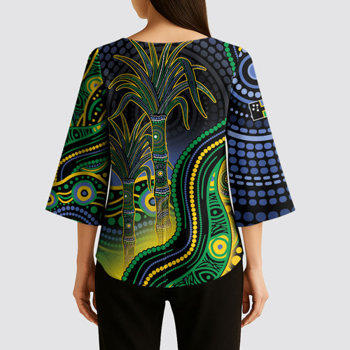 Australian South Sea Islanders National Recognition Day Kimono Sleeve Blouse Southern Cross Aboriginal Dot Art Sugarcane