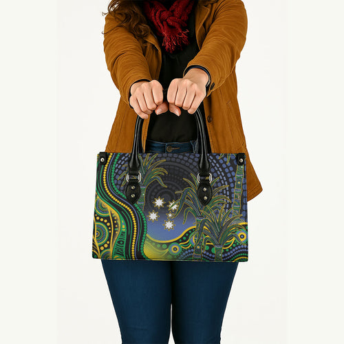 Australian South Sea Islanders National Recognition Day Leather Bag Southern Cross Aboriginal Dot Art Sugarcane