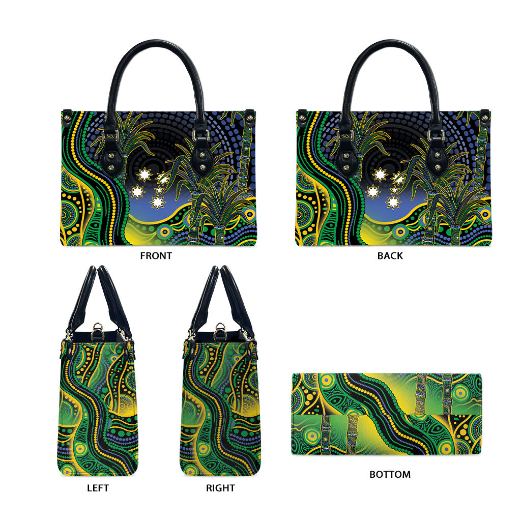 Australian South Sea Islander National Recognition Day Leather Bag Southern Cross Aboriginal Dot Art Sugarcane
