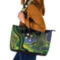 Australian South Sea Islander National Recognition Day Leather Tote Bag Southern Cross Aboriginal Dot Art Sugarcane