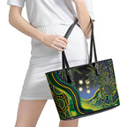 Australian South Sea Islander National Recognition Day Leather Tote Bag Southern Cross Aboriginal Dot Art Sugarcane
