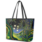 Australian South Sea Islander National Recognition Day Leather Tote Bag Southern Cross Aboriginal Dot Art Sugarcane