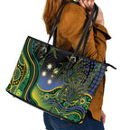 Australian South Sea Islander National Recognition Day Leather Tote Bag Southern Cross Aboriginal Dot Art Sugarcane