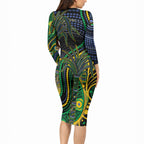 Australian South Sea Islanders National Recognition Day Long Sleeve Bodycon Dress Southern Cross Aboriginal Dot Art Sugarcane