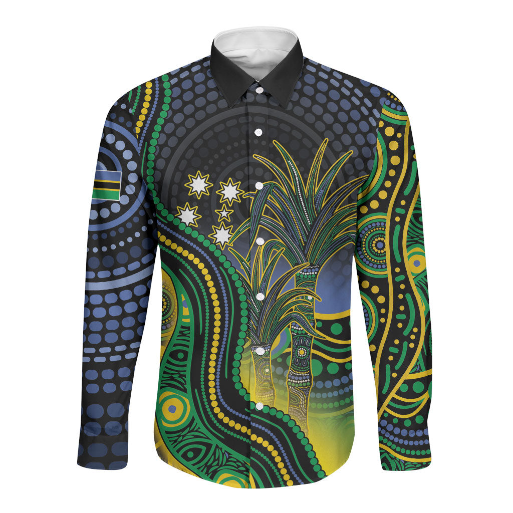 Australian South Sea Islanders National Recognition Day Long Sleeve Button Shirt Southern Cross Aboriginal Dot Art Sugarcane