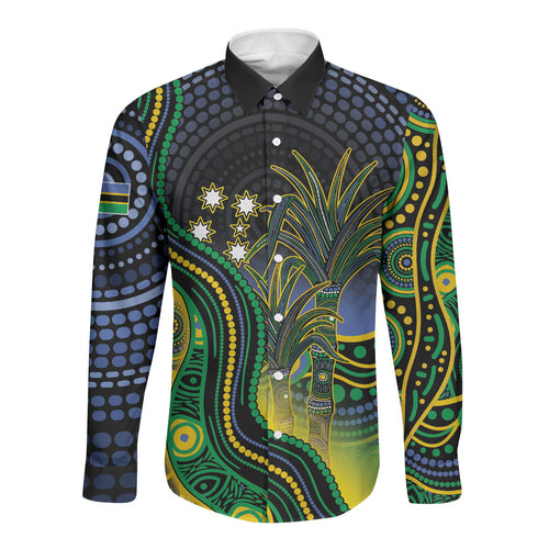 Australian South Sea Islanders National Recognition Day Long Sleeve Button Shirt Southern Cross Aboriginal Dot Art Sugarcane