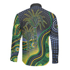 Australian South Sea Islanders National Recognition Day Long Sleeve Button Shirt Southern Cross Aboriginal Dot Art Sugarcane